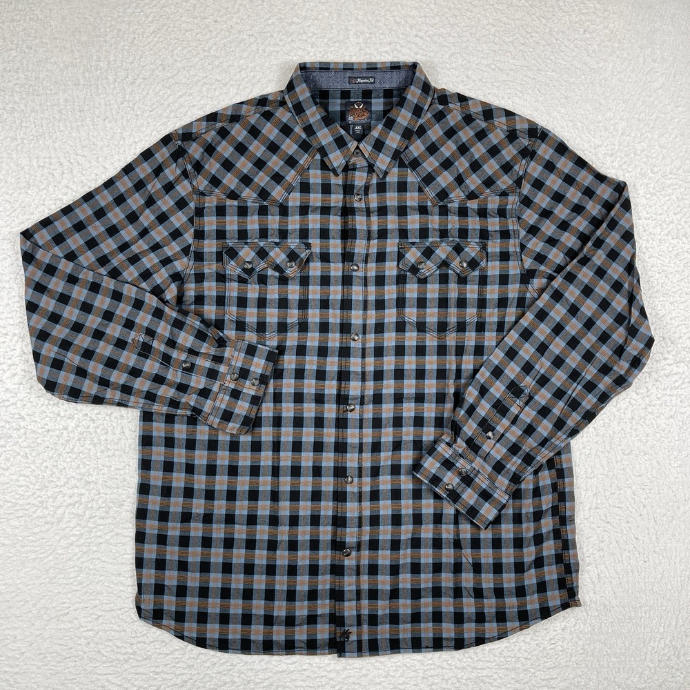 Moonshine Spirit Shirt Mens XXL Plaid Snap Sawtooth Pockets Camping Hiking Work